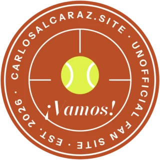 carlosalcaraz.site fan crest: a tennis ball on clay with the words Unofficial fan site